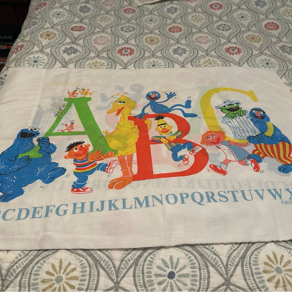 Sesame Street vintage 90s ABCs pillowcase Grover Cookie Monster Big Bird Bert